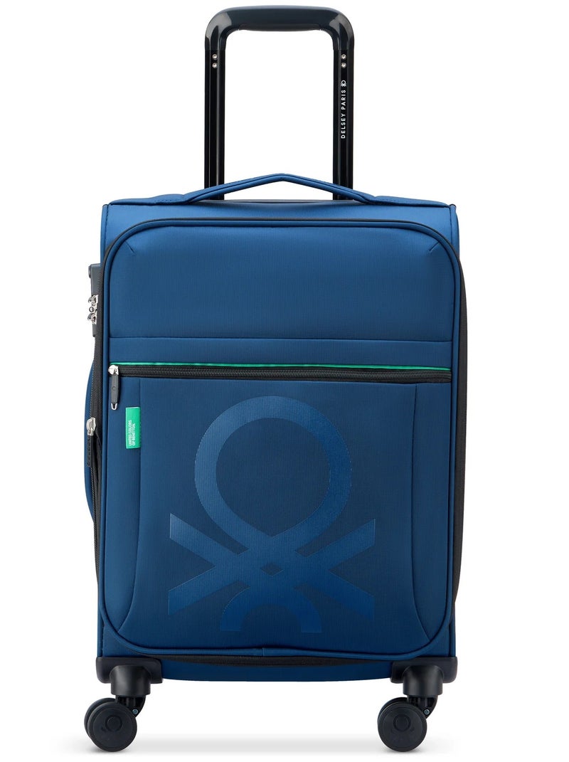 UNITED COLORS OF BENETTON Color Block 55 Cm 4 Double Wheeled Softside Expandable Cabin Luggage Trolley Case - Navy - Image 1